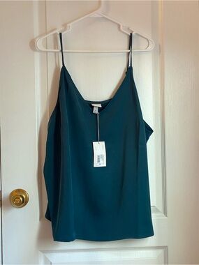 A New Day Teal Satin Cami Top 1X NWT Adjustable V-Neck